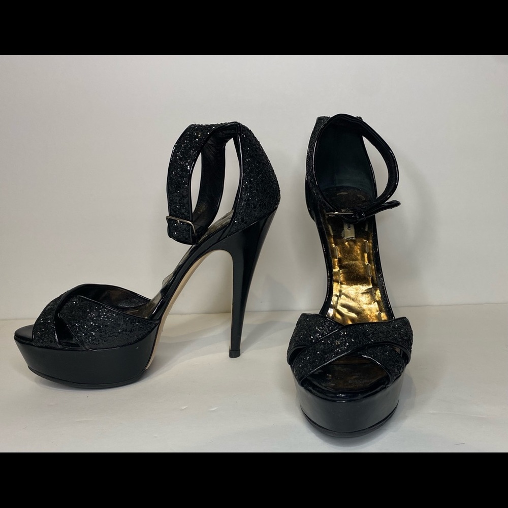Miu Miu dressy black glitter platform sandals